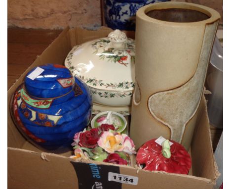 A box containing a quantity of assorted ceramic items including studio pottery vase, Japanese ginger jar, etc.