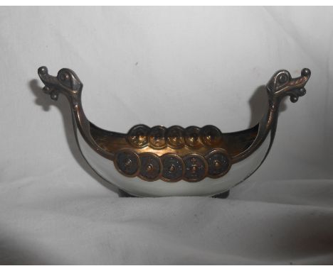 A silver gilt and enamel Viking ship pattern salt - marked 925S. Sterling, Norway