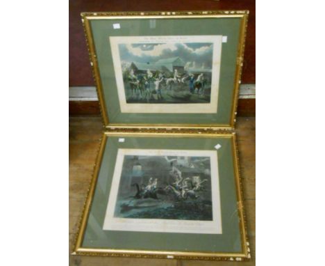 A set of four gilt framed coloured steeple-chase prints entitled 'The First Steeple-Chase On Record'