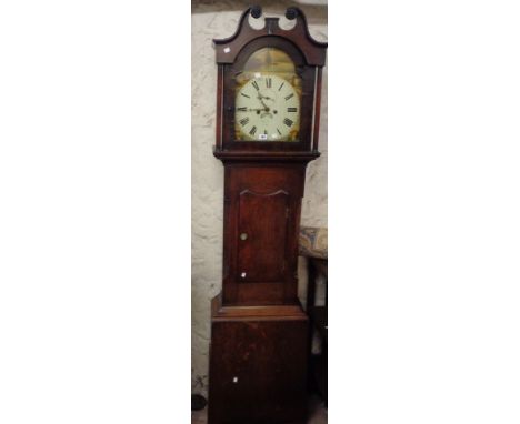 A 19th Century oak longcase clock, the 33cm painted arched dial with seconds dial and date aperture - indistinct maker, with 