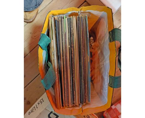 Three bags containing a large quantity of LP records including Al Bowlly, Billy Connolly, Bob Dylan, James Taylor, The Moody 