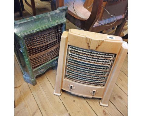 A vintage green enamel Seimens electric heater - sold with a Belling &amp; Co. similar - for decorative purpose only