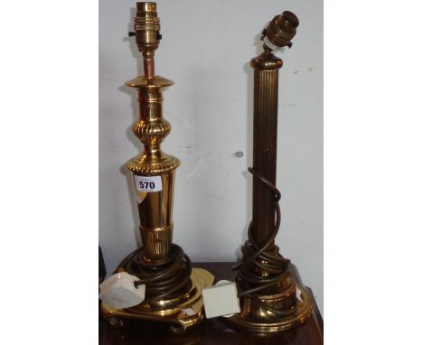 A Vogue Lighting Ltd. Beijing model cast brass table lamp of candlestick form with Oriental style base - sold with a similar 