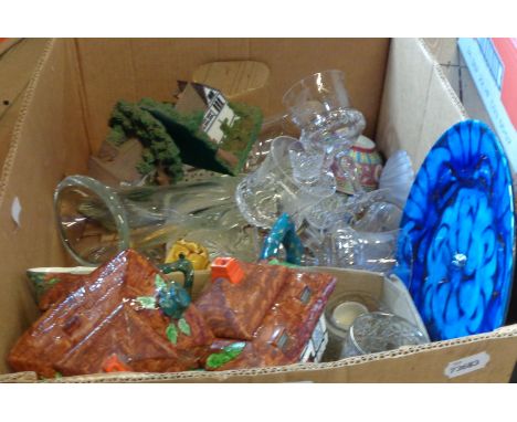 A box containing a quantity of assorted ceramic and glass items including cottageware tea set, Port Madoc (Wales) studio pott