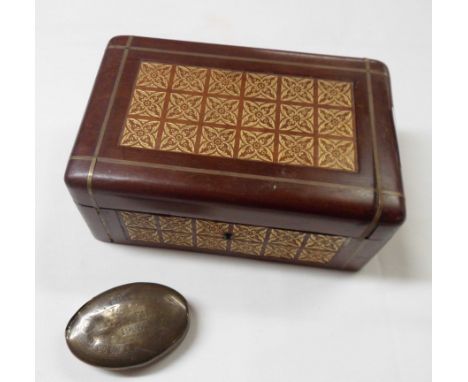 An early 20th Century Welsh miner's brass snuff box marked for W. Rowlands, Llyn Cowlyd 1905 - sold with a lift-top wooden bo