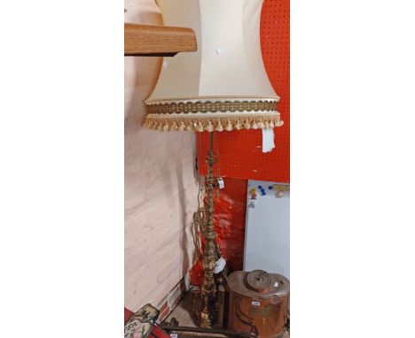 A vintage cast brass standard lamp of Rococo column form - sold with shade