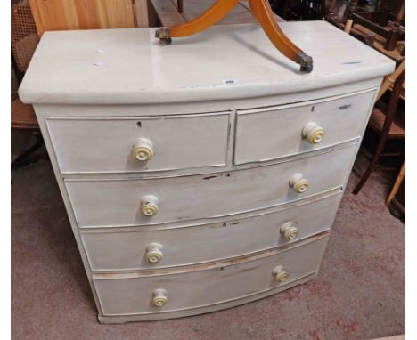 A 1.01m later white painted Victorian chest of two short and three long graduated drawers, set on reduced bracket base