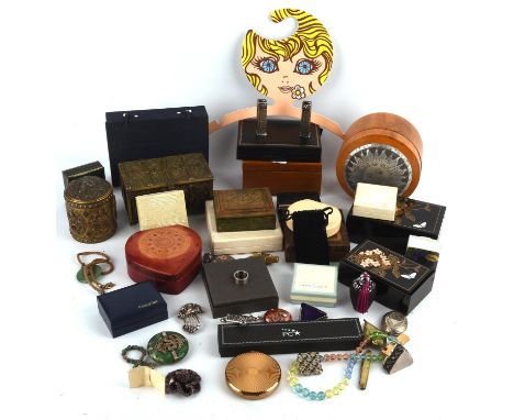 A collection of new and vintage costume jewellery (Some boxed) and trinket boxes to include a small brass casket and an India