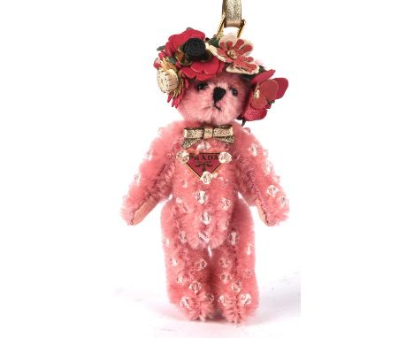 PRADA A boxed pink teddy bear handbag charm with decorative embellishmentsCondition Report:  Appears unused