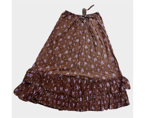 LAURA ASHLEY An early black and white label "Made in Wales" late 1960s early 1970s rust and floral cotton prairie maxi-skirt.
