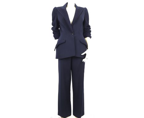 THIERRY MUGLER a ladies navy blue wool trouser suit c1985  with DIDIERE LUDOT label from his famous Paris vintage store beari