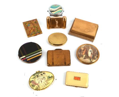 LIN_BREN * MAJESTIC * ZENETTE and others. A collection of ten vintage powder and mirror compacts to include an erotic-themed 