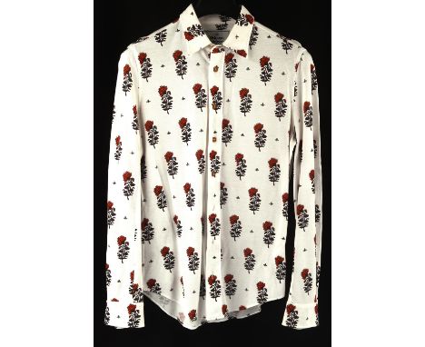 VIVIENNE WESTWOOD Man a men's floral print white stretch cotton shirt with orange floral motif. Made in Italy. UK Medium Cond