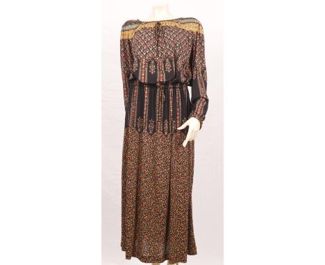 CHRISTIAN DIOR An original 1970s navy blue floral brushed-cotton dress Fits UK 12-14Condition Report:  In good condition with