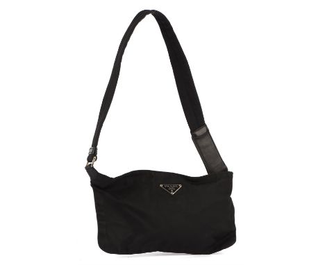 PRADA a vintage 1990s black neoprene and leather bum-bag with Velcro fastening and silver coloured hardware (length 26cm heig
