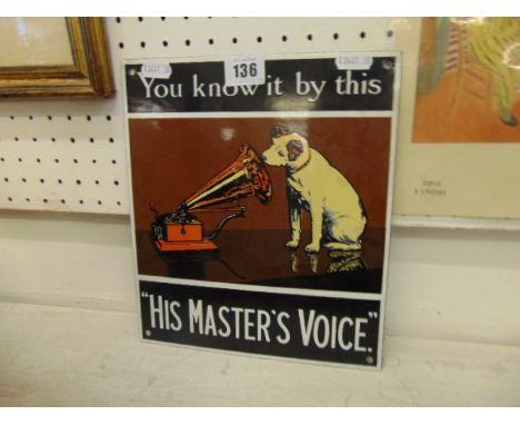An enamel sign, His masters voice