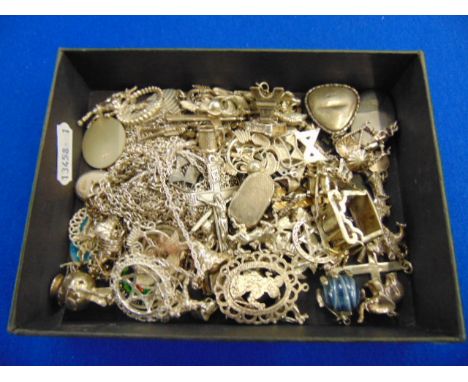A qty of assorted Silver, necklaces, charms, rings- some gem set, pendants etc. 390grams