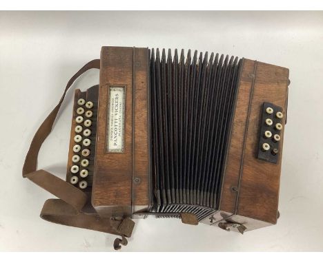 A Pancotti Vickers Italian Rosewood Concertina, with fretwork panel and mother of pearl keys, leather strap, 27.5cm wide.