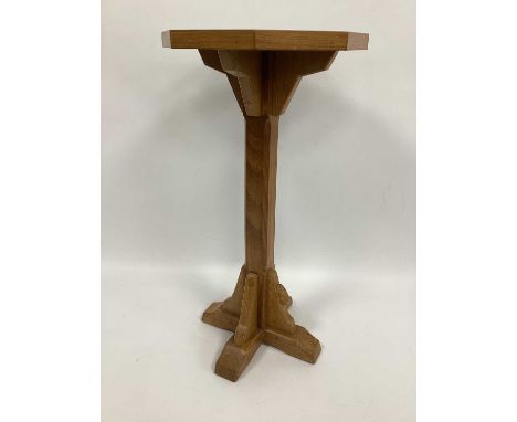 A Peter Heap, Wetwang 'Rabbit Man' Oak Wine Table, with octagonal top with leather inset and raised on square cut support and