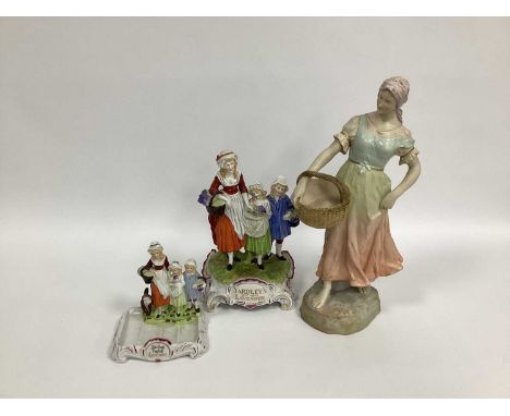 A Royal Dux Porcelain Figure of a Lady Holding a Basket, upon a rocky oval base, pink triangle mark, shape number 4982, 44cm 