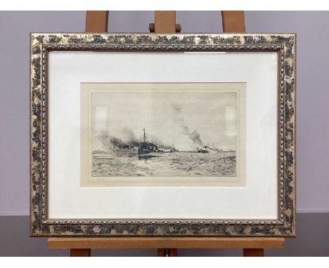 AFTER WILLIAM LIONEL WYLLIE (1851-1931)Battleships in Calm Waters, etching, signed in pencil in the margin,22 x 34cm.