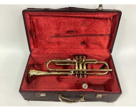 A Corton Brass Trumpet, with plated mouth piece, cased.