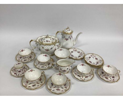 A Royal Crown Derby Porcelain 'Royal Antoinette' Pattern Part Coffee/Tea Service, comprising:- teapot and cover, coffee pot a