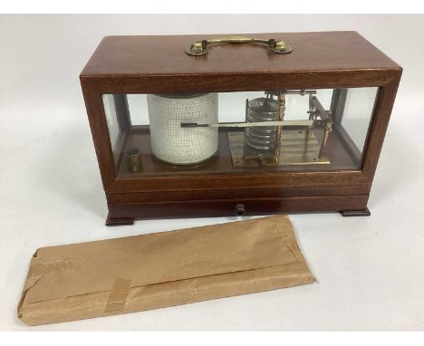 A John Davis and Son Derby Ltd. Barograph, in a mahogany glazed case with brass carrying handle, with six bellows stack and l