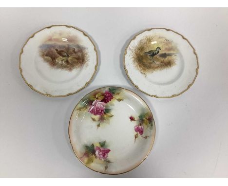 A Pair of Royal Worcester Porcelain Cabinet Plates, painted by J. Birbeck (Sen) with 'American Golden Plover' and 'Red Grouse