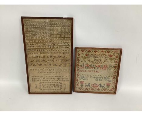 A Mid XIX Century Sampler, worked by Jane Trythall, August 1865, with alphabet and numbers, 48 x 27cm; Another, worked by Mar