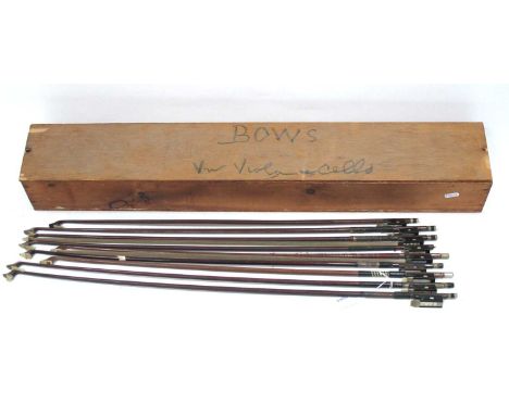 Violin Bows - Vuillaume, Czechoslovakia and others un-named, no bow hairs present. (9)