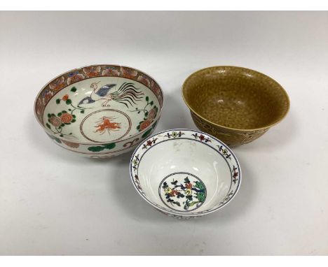 A Chinese Porcelain Circular Bowl, painted in the Imari palette with phoenix and chrysanthemums, 17.5cm diameter (A/f); Anoth