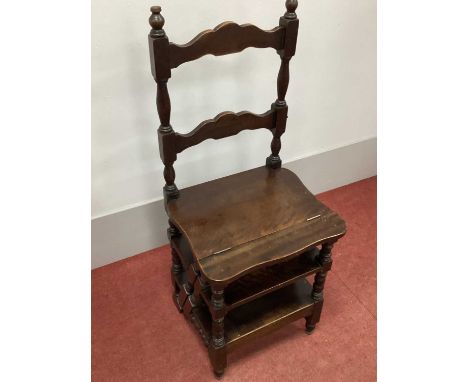 A Late XIX Century Stained Mahogany Metamorphic Chair/Library Steps, with shaped centre rails on turned and block supports, f