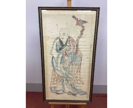 A Large Chinese Painting on Paper, depicting an Immortal, framed and glazed, 123 x 61cm.