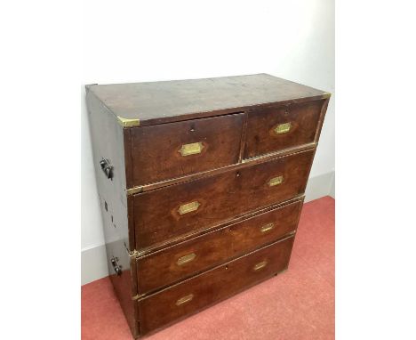 A XIX Century Mahogany Two-Piece Military Chest of Drawers, with two short and three long drawers, all with inset brass handl