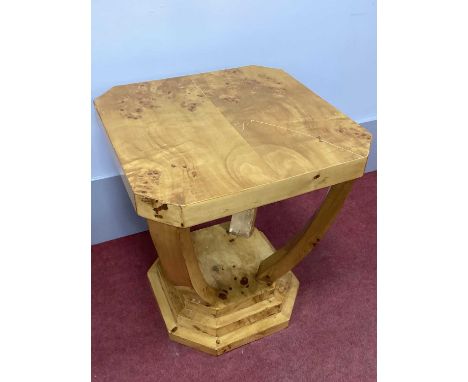 An Art Deco Style Lamp Table, with octagonal shaped top and shaped support on stepped base, 55cm high, 49cm wide.