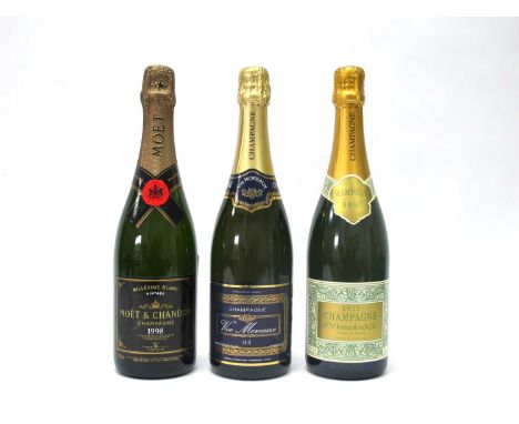 Champagne - Moet &amp; Chandon 1998, 750ml., 12.5% Vol.; Two Other Brut Champagnes, 750ml., 12% Vol. (3)