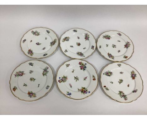 Six Continental Early XX Century Porcelain Plates, decorated with floral sprays and sprigs, unmarked, 24cm diameter. (6)