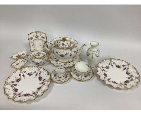 A Collection of Royal Crown Derby Porcelain in the 'Royal Antoinette' Pattern, various dates, printed marks, comprising:- tea