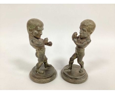 Boxing; Pair of XIX Century Cast Metal Figures of the Bare Knuckle Boxers, possibly William 'Bendigo' Thompson, pair in fight