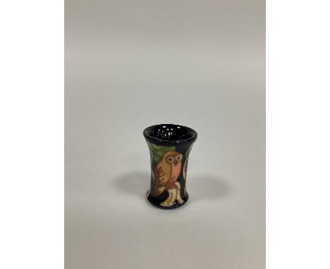 A Miniature Moorcroft Pottery Vase, painted with an Owl, painted and impressed marks, 5cm high.