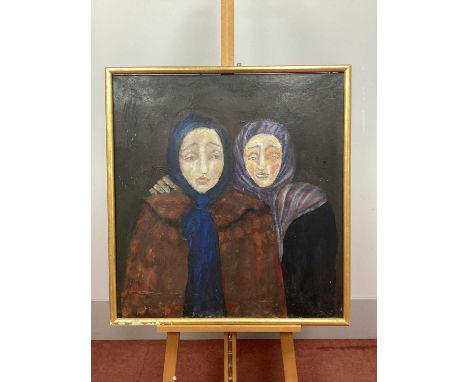 ARR ATTRIBUTED TO KRYSIA MICHNA-NOWAK (b1948) * ARRPortrait of Two Ladies, each wearing a headscarf and coat, oil on canvas, 