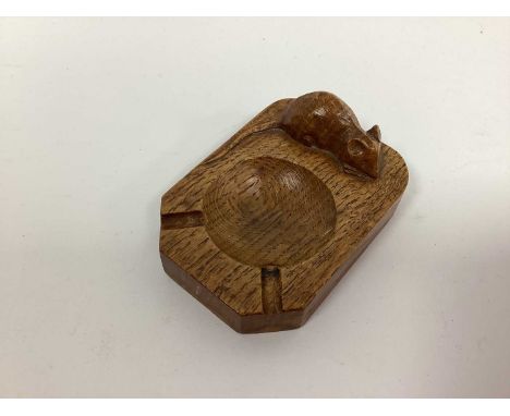 A Robert Thompson 'Mouseman' Oak Ashtray, of canted rectangular form with carved mouse signature, 10cm long.mouse has small c