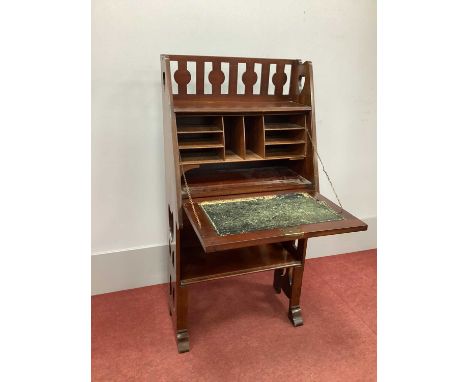 An Arts &amp; Crafts Mahogany Writing Desk, the three-quarter gallery with heart shaped decoration, fall front with crossband