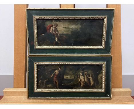 CONTINENTAL SCHOOLAllegorical Scenes, a pair, figure with arrow in his chest and three bathers, oils on copper, unsigned,9 x 