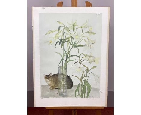 ARR AFTER ELIZABETH BLACKADDER (Scottish, b.1931) *ARR'Abyssinian Cat and Lilies', print, number 71 of a limited edition of 3