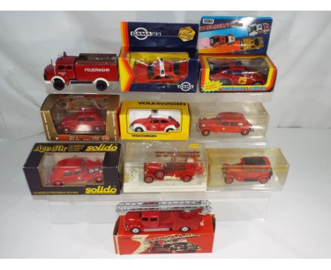 Marklin, Solido and others - Ten boxed diecast fire engines in original boxes includes a Marklin Feuerwehrauto fire appliance