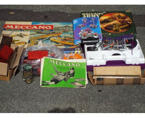 Meccano - a good selection of vintage and modern Meccano sets comprising Ocean Terminal set 6, Army Multi set, Design Starter