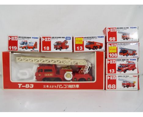 Japanese Diecast - Eight boxed diecast models of fire appliances to include Diapet and Tomy Tomica comprising Morita Fire Fig