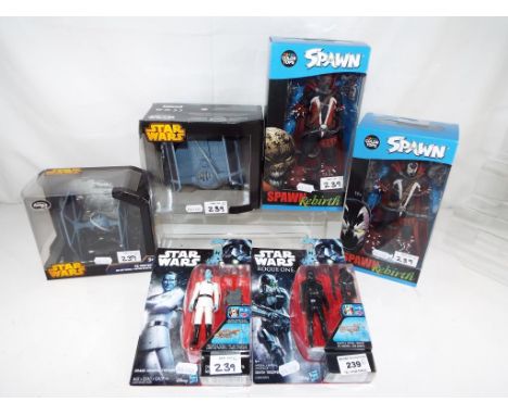 Action Figures - two Star Wars action diecast ships to include two Darth Vader Tie Fighters, a Grand Imperial Thrawn, a Death